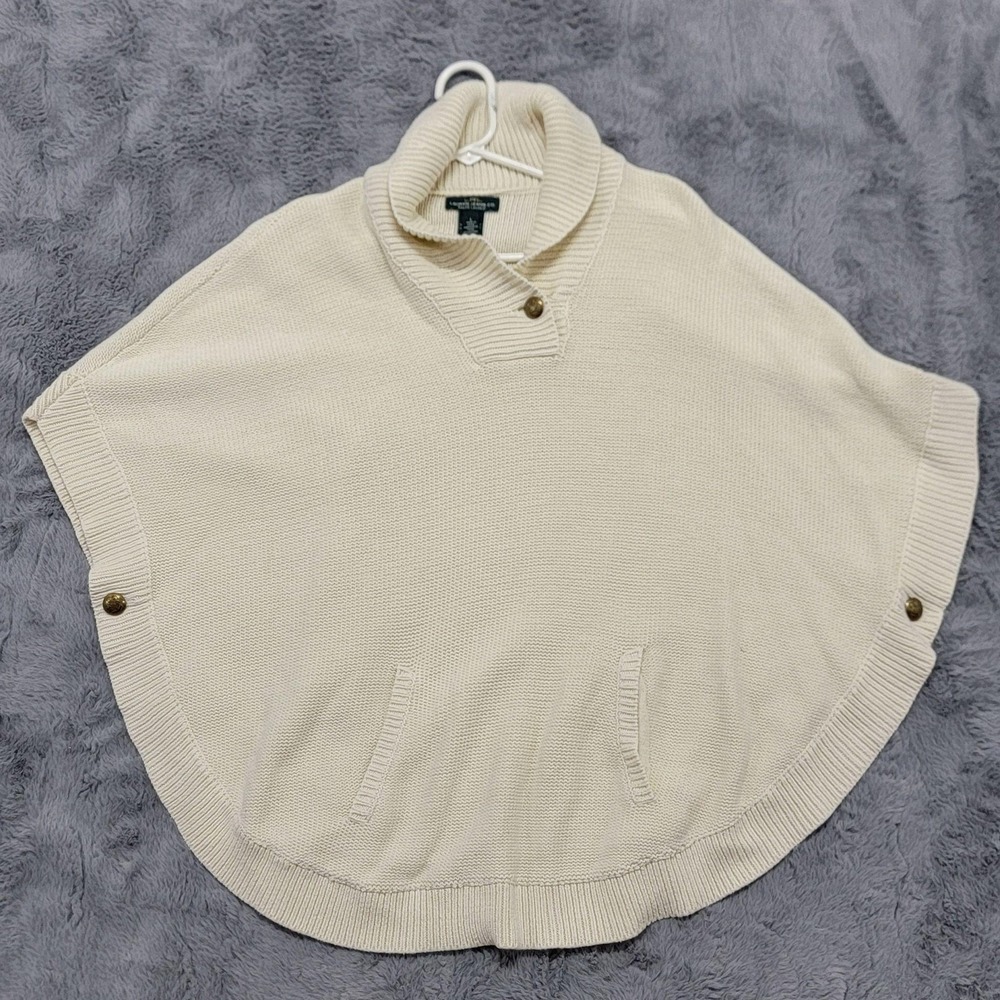 Lauren Jeans Co Ralph Lauren Sweater Womens Large White Mock Neck Cape Poncho